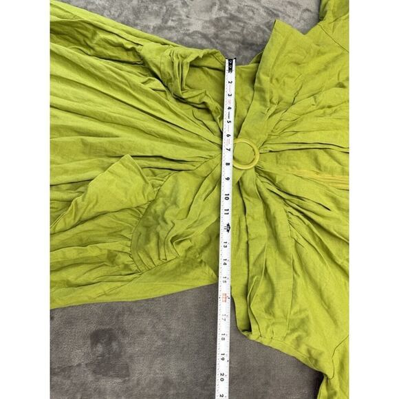 Plus Size Linen Look Olive Cut Out Ruffle Maxi Dress US 20 Long Sleeve Boho - Picture 14 of 16